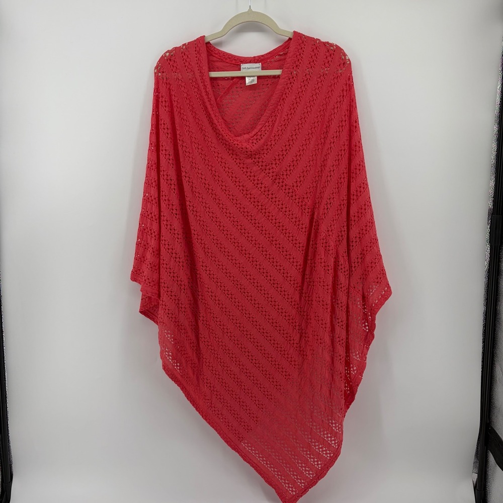 Soft Surroundings Womens OS Coral Pink Pointelle Lace Cowl Neck Poncho Top 27251